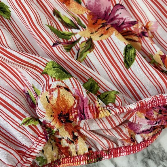 The Outfit Blouse Womens Medium Stripe Floral Surplice Work Office Beach Coastal - Picture 14 of 15